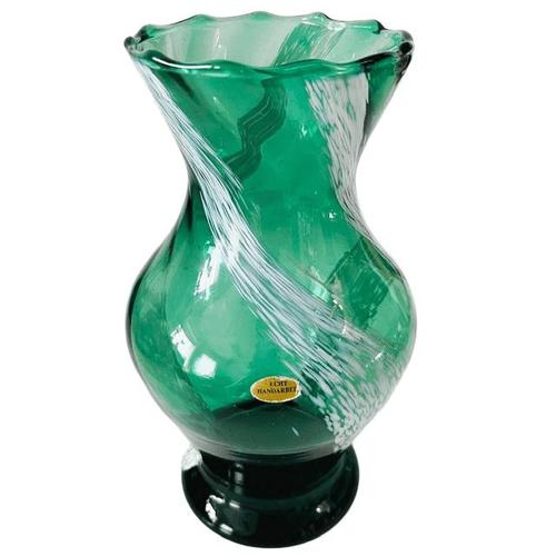 Green Mid-Century German Green and White Hand-Blown Glass Vase, 1960s For Sale - Image 8 of 8