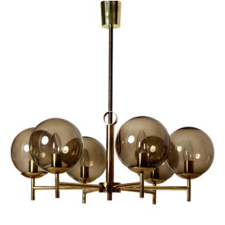 Brass and Glass Ceiling Light, 1960s For Sale