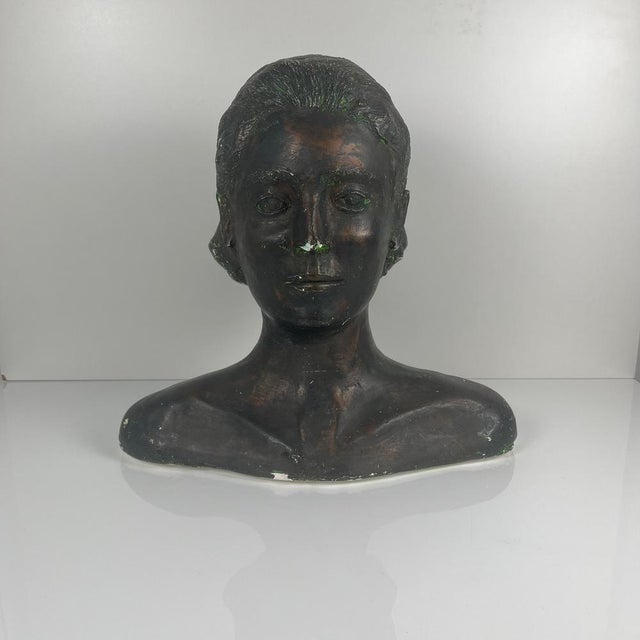 Neoclassical Style Plaster Bust of a Woman by M. Mongey, 20th Century For Sale - Image 4 of 17