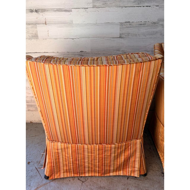 Orange Vintage Mid Century Modern Stripe Arm Chairs For Sale - Image 8 of 9