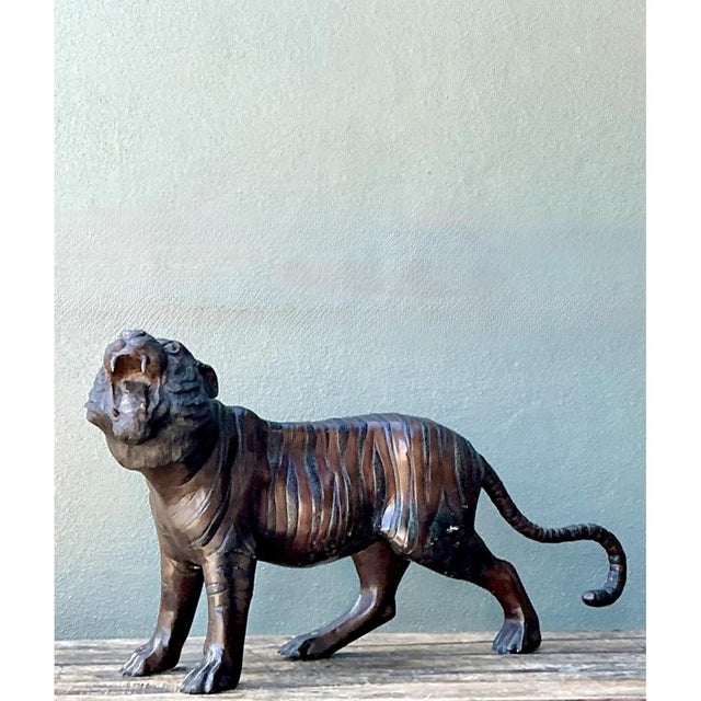Vintage Bronze Tiger Sculptures - A Pair For Sale - Image 4 of 12