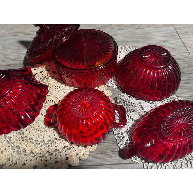 Glass 1960s Elegant Indiana Glass Co. Cut Crystal Lot of Relish Dishes, Catch-All Bowls and Candy Dish With Lid - 6 Piece For Sale - Image 7 of 7