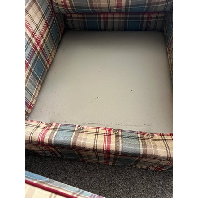 American Vintage Plaid Fabric Armchair For Sale - Image 3 of 5