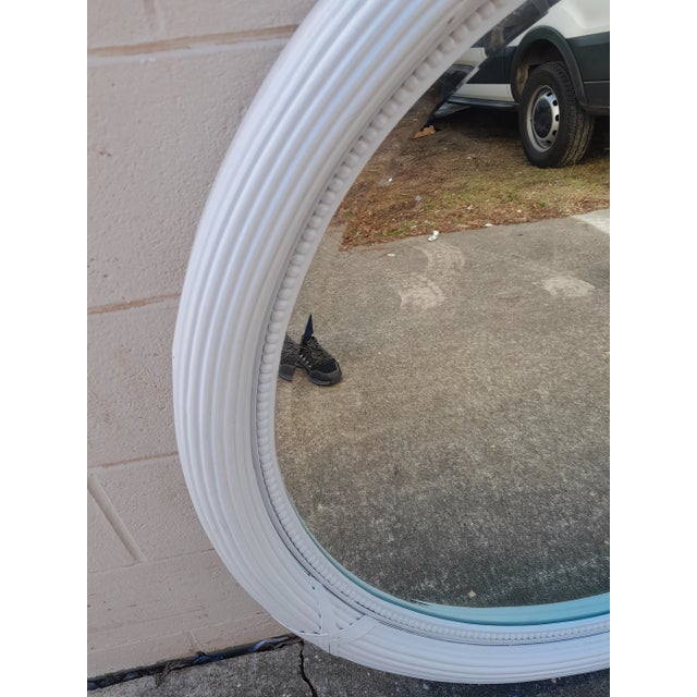 Contemporary Townhouse by Robert Brown White Wood Large Round Mirror For Sale - Image 3 of 5