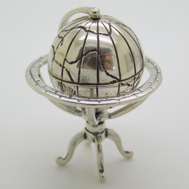 Vintage Italian Handmade Silver Spinning Globe Miniature, Tuscany, Arezzo, Italy, 1980s For Sale - Image 6 of 13