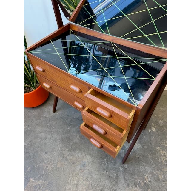 Mid-Century Modern 1960's Danish Modern Teak Compact Vanity & Mirror For Sale - Image 3 of 11