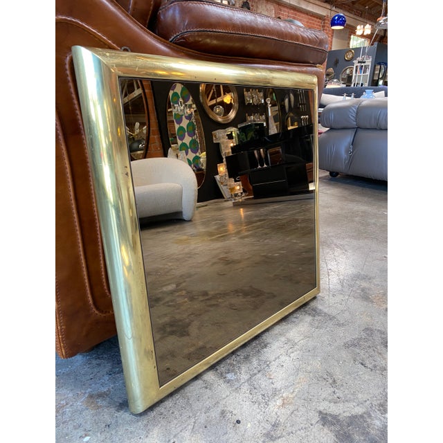 Italian Vintage Square Wall Mirror in Brass 1960s For Sale - Image 4 of 9