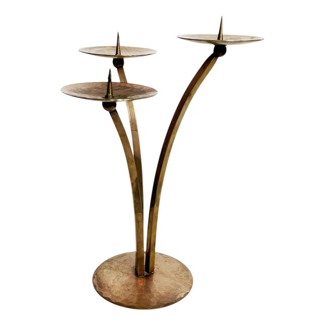 Vintage Scandinavian Candleholder in Patinated Metal, 1960s For Sale