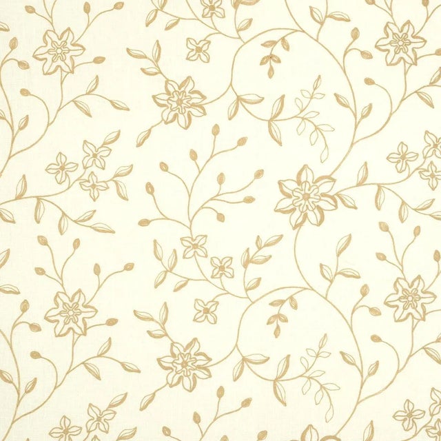 Sample - Schumacher Georgia Linen Embroidery Fabric in Sand For Sale