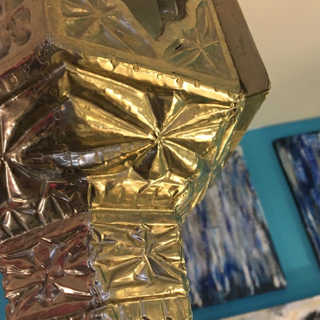 Chased German Silver Over Wood Hanging Light Fixture For Sale - Image 4 of 9