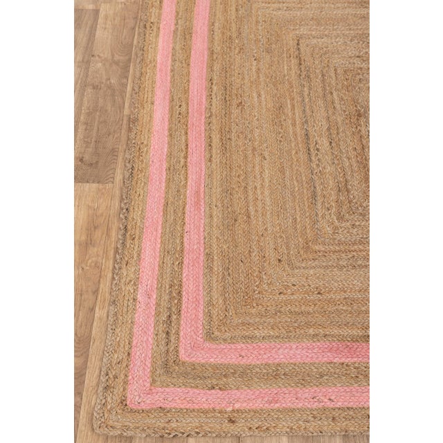 2' X 3' Pink Border Rectangle Jute Handmade Rug For Sale - Image 4 of 11