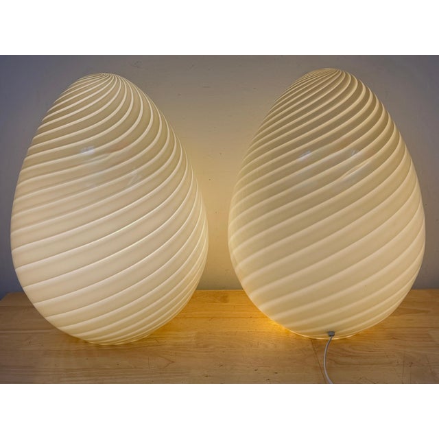Modern 1980s Monumental Vetri Murano Spiral Ribbed Egg Lamps, Italy - a Pair For Sale - Image 3 of 17