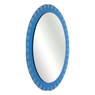 Mid-Century Blue Oval Wall Mirror attributed to Antonio Lupi for Cristal Luxor, Italy, 1960s For Sale