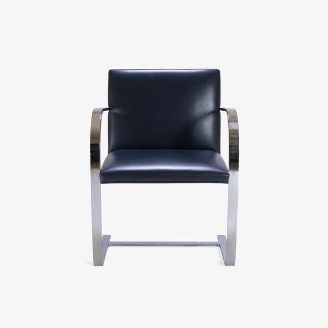 Mid 20th Century Brno Navy Leather Flat-Bar Chairs - Set of 6 For Sale - Image 5 of 10