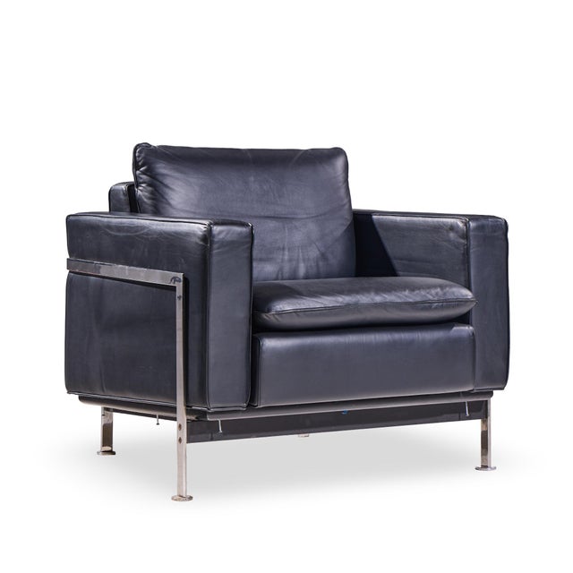 De Sede Robert Haussmann for De Sede Mid Century Black Leather Chairs - Pair For Sale - Image 4 of 12