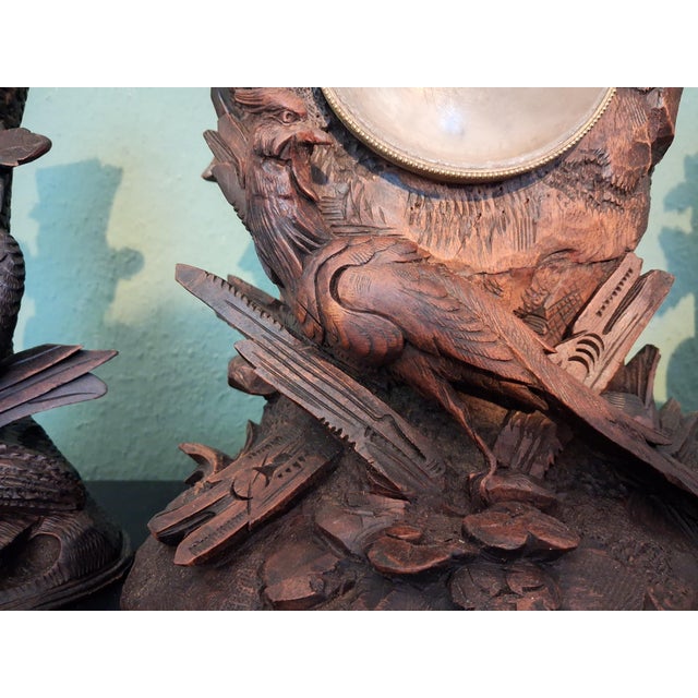 Antique Swiss Black Forest Pheasants Pendulum Clock, 1900, Set of 3 For Sale - Image 6 of 11