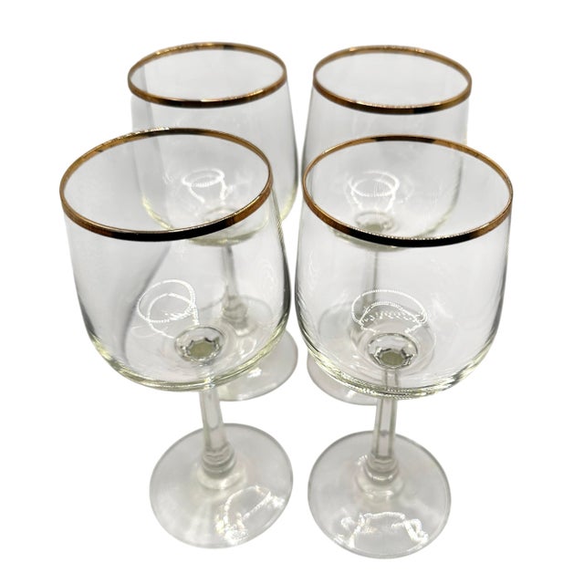 2000 - 2009 Vintage Clear Wine Glasses With Gold Rims - A Set of Four For Sale - Image 5 of 12