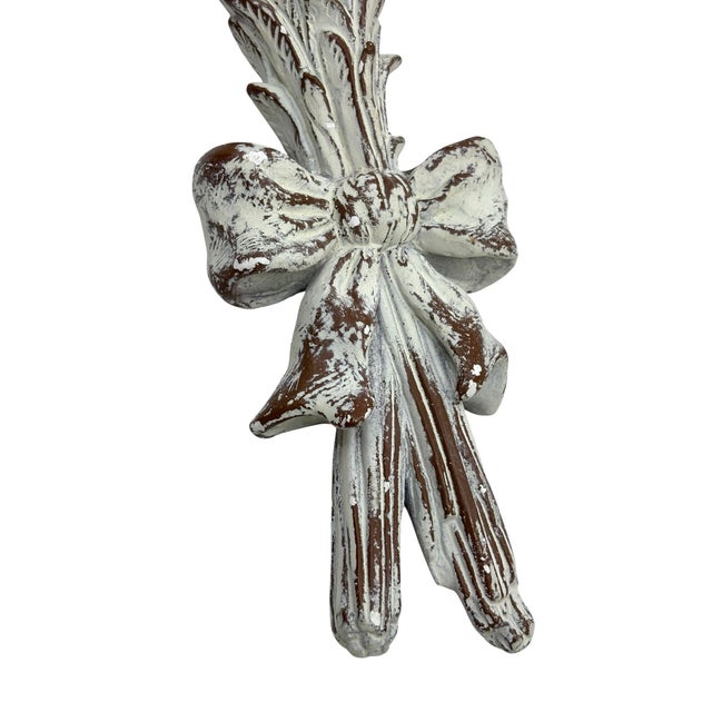 Sculpture Materials Antique Reproduction Plaster Wall Candle Holders/ Sconces With Bows by Gargoyles Studio - A Pair For Sale - Image 7 of 12