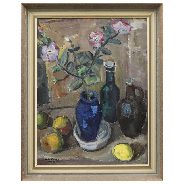 Swedish Artist, Vase with Camellias, 20th Century, Oil on Canvas, Framed For Sale - Image 14 of 14