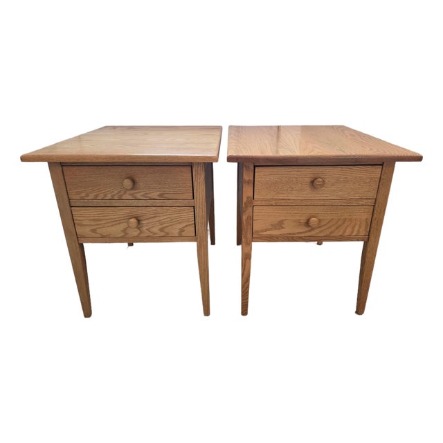 Hunt Country Furniture Oak 2-Drawer End Tables - A Pair For Sale