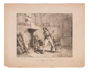 Émile Jean-Horace Vernet, Le Villageois et le Serpent, Lithograph, 19th Century
