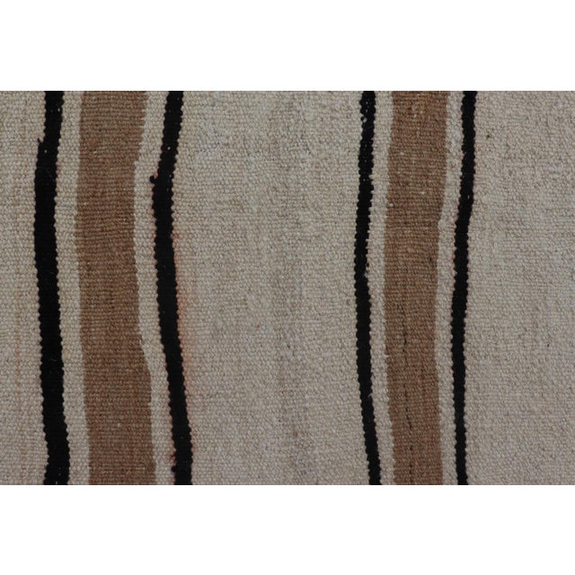 Turkish Vintage Kilim Rug With Ivory Field and Warm Brown Stripes For Sale In Atlanta - Image 6 of 12