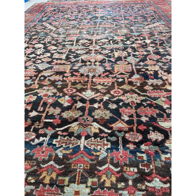 1920s NORTHWEST PERSIAN HERIZ VILLAGE CARPET Century Old Indigo-Ground Organic Wool & Dyes 8.9 x 11.9 For Sale - Image 11 of 17