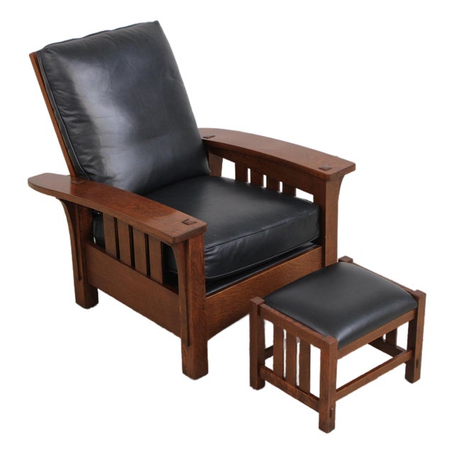 Stickley Mission Oak Morris Chair & Matching Ottoman For Sale