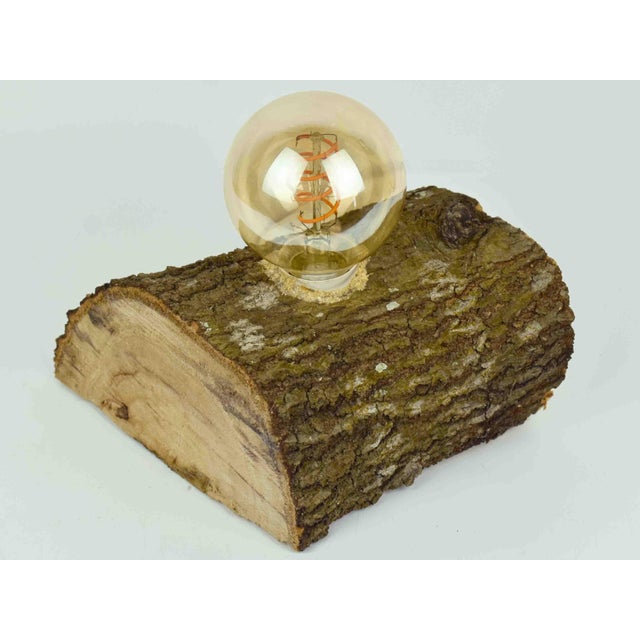 Contemporary Rustic Handmade Solid Reclaimed Natural Log Edison Filament Table Desk Lamp For Sale - Image 4 of 7