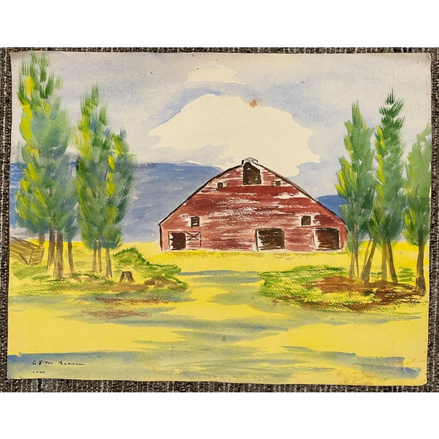 1949 Yakima WA farm landscape with a large barn by Northwest artist GE Matthews. Signed, location and date lower left....