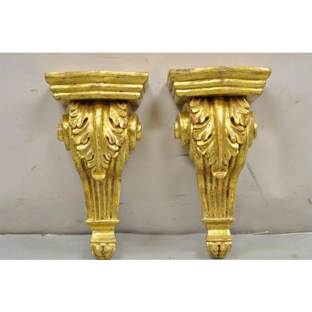Mid 20th Century Gold Giltwood French Louis XV Style Wood Acanthus Corbel Small Wall Shelf - Pair For Sale - Image 11 of 11