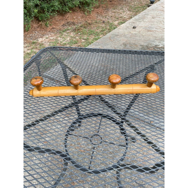 Vintage French Faux Bamboo Wooden 4 Peg Coat Hat Rack For Sale - Image 16 of 18