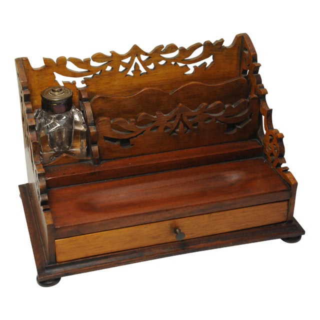 Victorian Oak Hand Crafted Letter Rack with Intricately Cut Art Nouveau Motifs, 1890s, Set of 4 For Sale