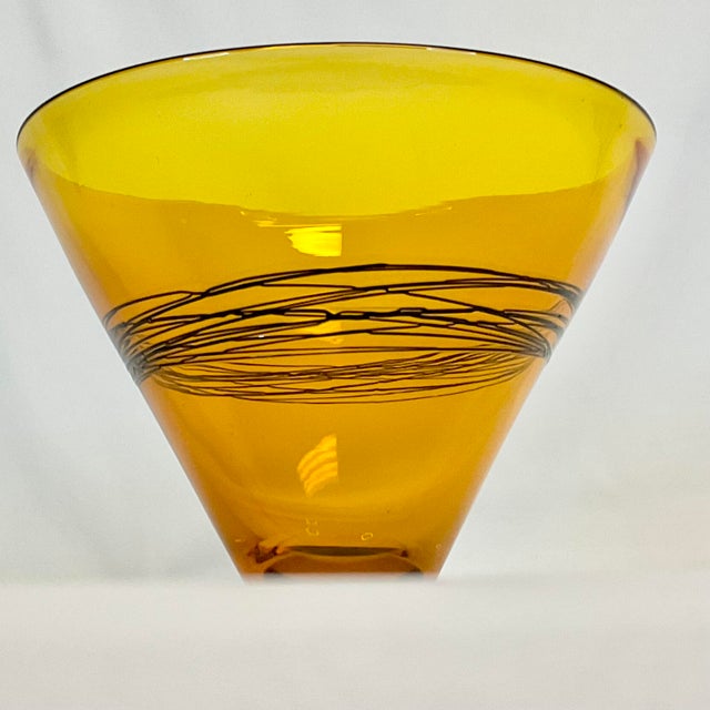 2005 Contemporary Handblown Glass Bowl With Black Spun Accent, Artist Signed, After Murano For Sale - Image 10 of 14