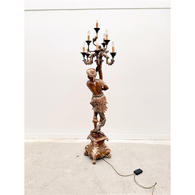 Wood Carved and Gilded Wooden Torch-Style Floor Lamp, 1970 For Sale - Image 7 of 12
