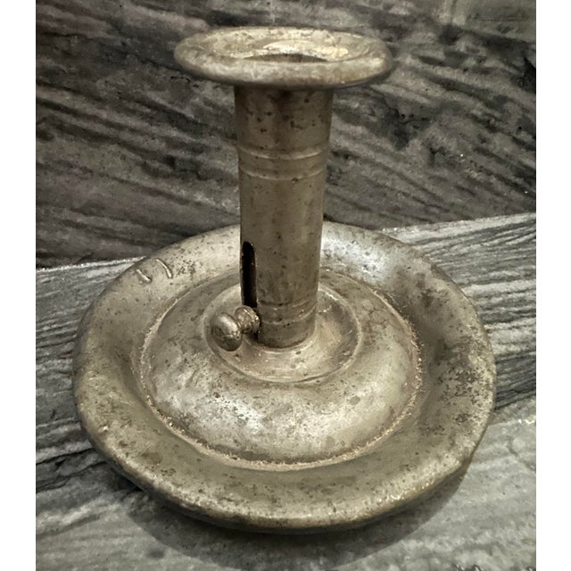 Metal Antique Late 19th Century Pewter Chamber Stick Candlestick Holder For Sale - Image 7 of 12