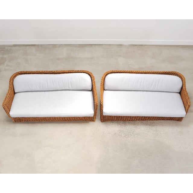 Pair of Michael Taylor Style Organic Modern Wicker Rattan Sofas For Sale In Sacramento - Image 6 of 18