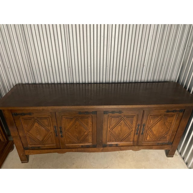 Brown Vintage French Oak Brutalist Sideboard With Iron Hardware, 1970s For Sale - Image 8 of 12