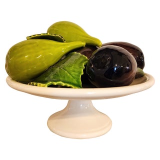 Vintage Italian Bertinazzo Trompe l'Oleil Ceramiche Figs on Compote Dish For Sale