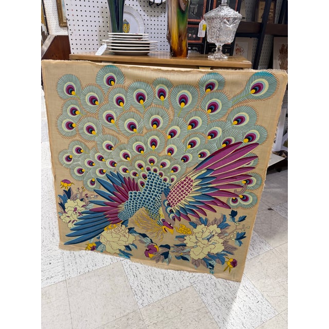 Art Deco Vintage Fabulous Hand Wool Embroidered Tapestry of Bird on Board 43x42 For Sale - Image 3 of 3
