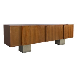 Italian Modern Wooden and Metal Sideboard, 1970s For Sale