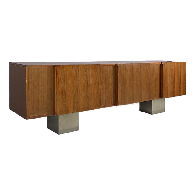 Italian Modern Wooden and Metal Sideboard, 1970s For Sale