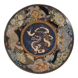 19th Century Japanese Cloisonne Enamel Charger With Dragon, Damaged