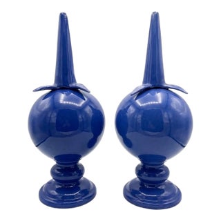 Pair of Vintage Italian Cobalt Blue Ceramic "Pumo" Finials For Sale