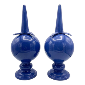 Pair of Vintage Italian Cobalt Blue Ceramic "Pumo" Finials