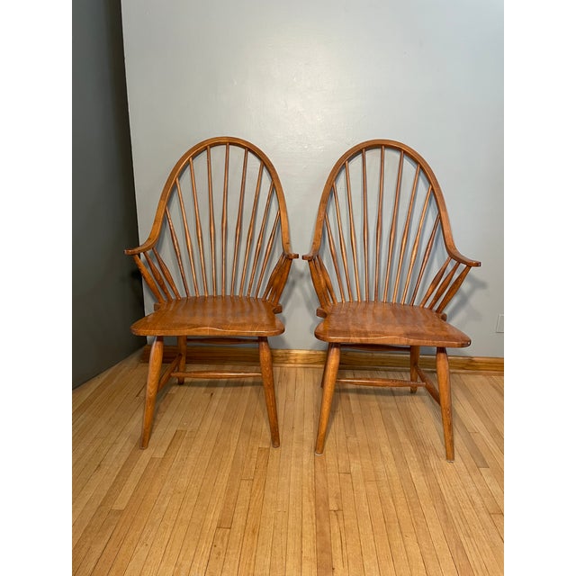 American Vintage Set of 2 Slovenian Maple Continuous Arms Windsor Chairs For Sale - Image 3 of 11