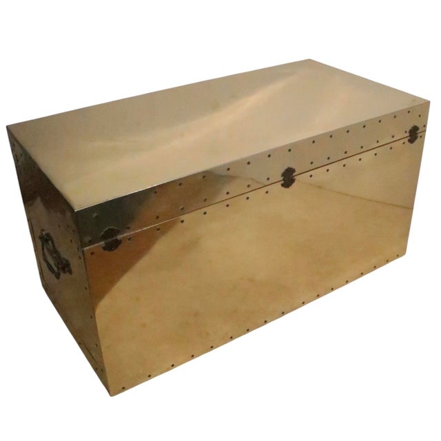 Vintage Brass Trunk Att. To Dresher After Sarreid C. 1970's For Sale - Image 13 of 15