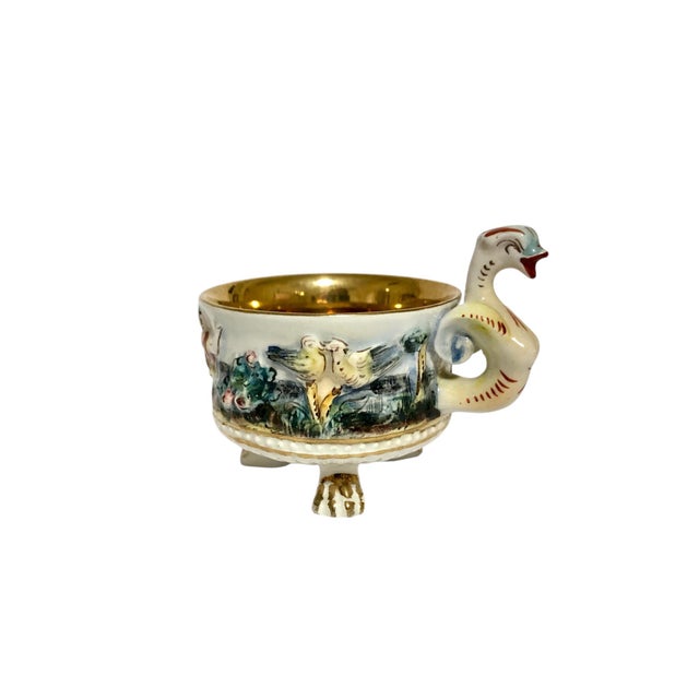 Neoclassical Mid Century Capidomonte Demitasse Cups With Bird Handles - Set of 6 For Sale - Image 3 of 6
