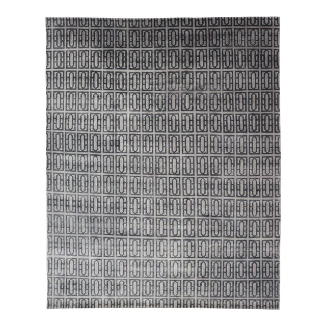 Modern Rug by Keivan Woven Arts All-Over Geometric Design in Gray and Black For Sale