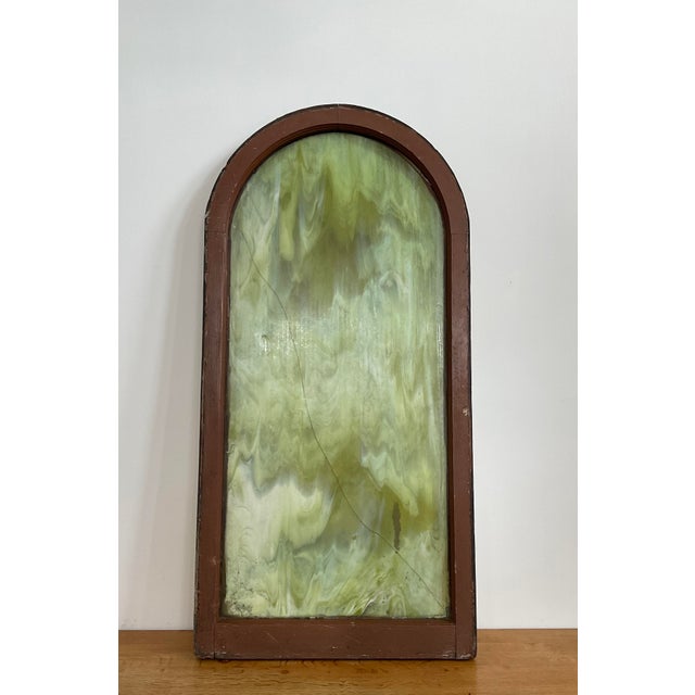 Wood Vintage Arch Top Slag Glass Window, Early 20th C For Sale - Image 7 of 12